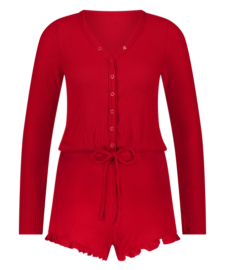 Borstad kort pyjamas, Röd