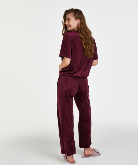 Pyjamasbyxor i velour, r&ouml;d