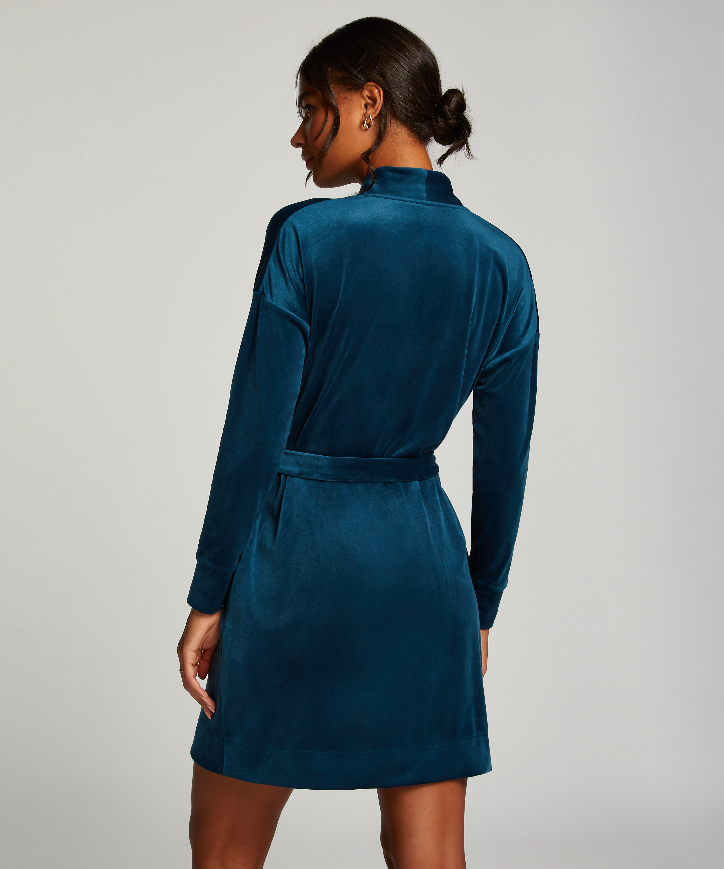 Kort badrock i velours, Blå, main