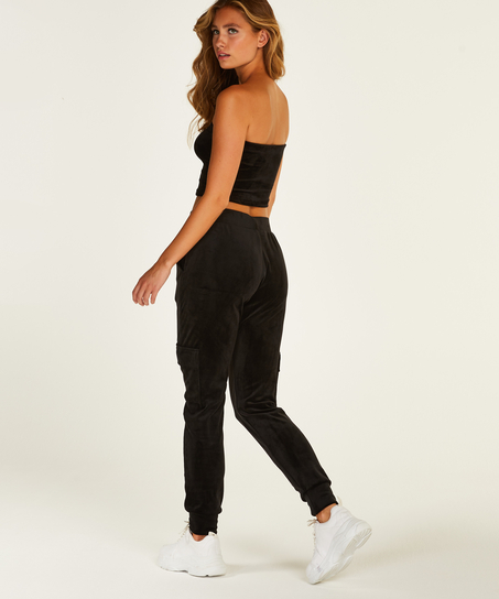 Bandeau-topp i velour, Svart