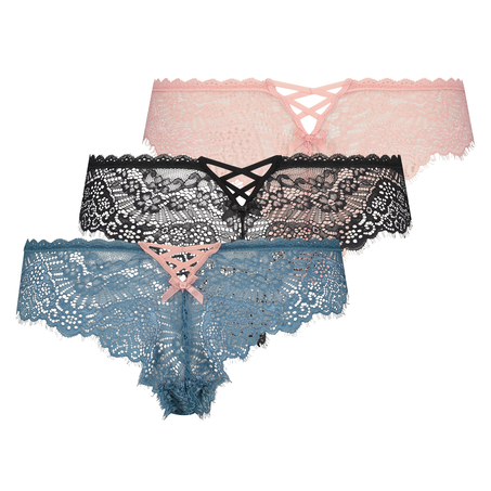 3-Pack Brazilians lace, Svart