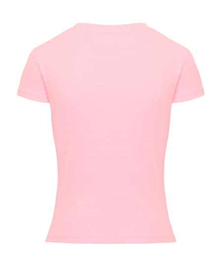 Kort&auml;rmad pyjamastopp Rib Crew Neck, Rosa