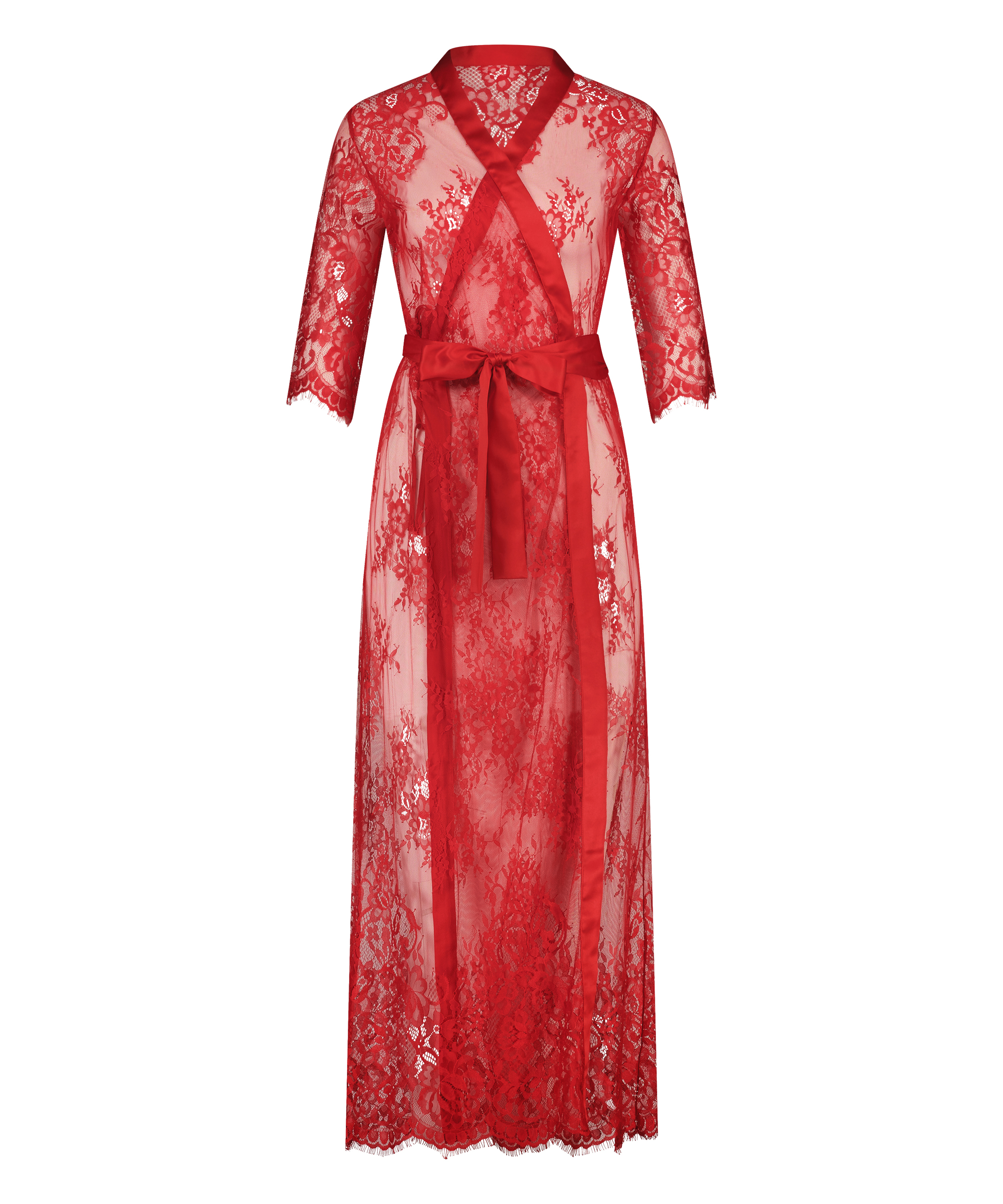 Lång kimono Allover Lace, röd, main
