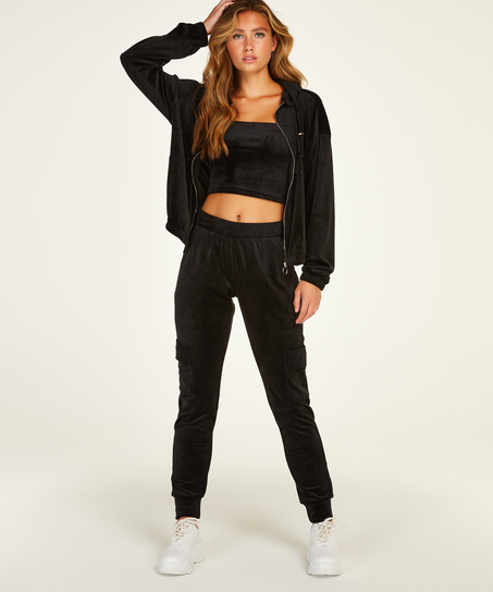 Hoodiejacka i velour, Svart