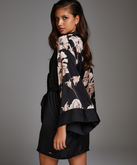 Bloom satin-kimono, Svart