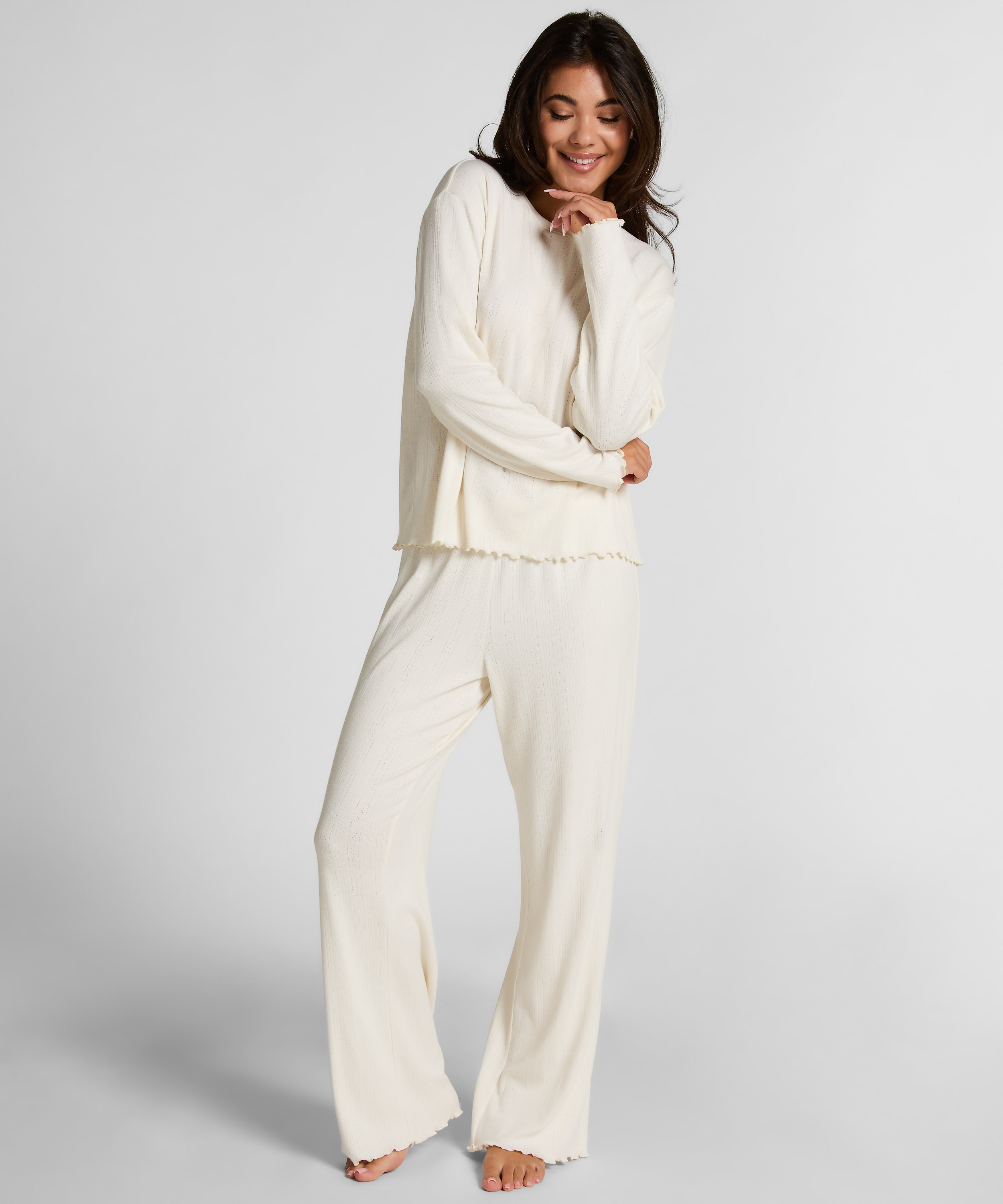 Pyjama Pant Loose Pointelle, Vit, main