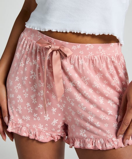 Jersy-shorts med volanger, Rosa