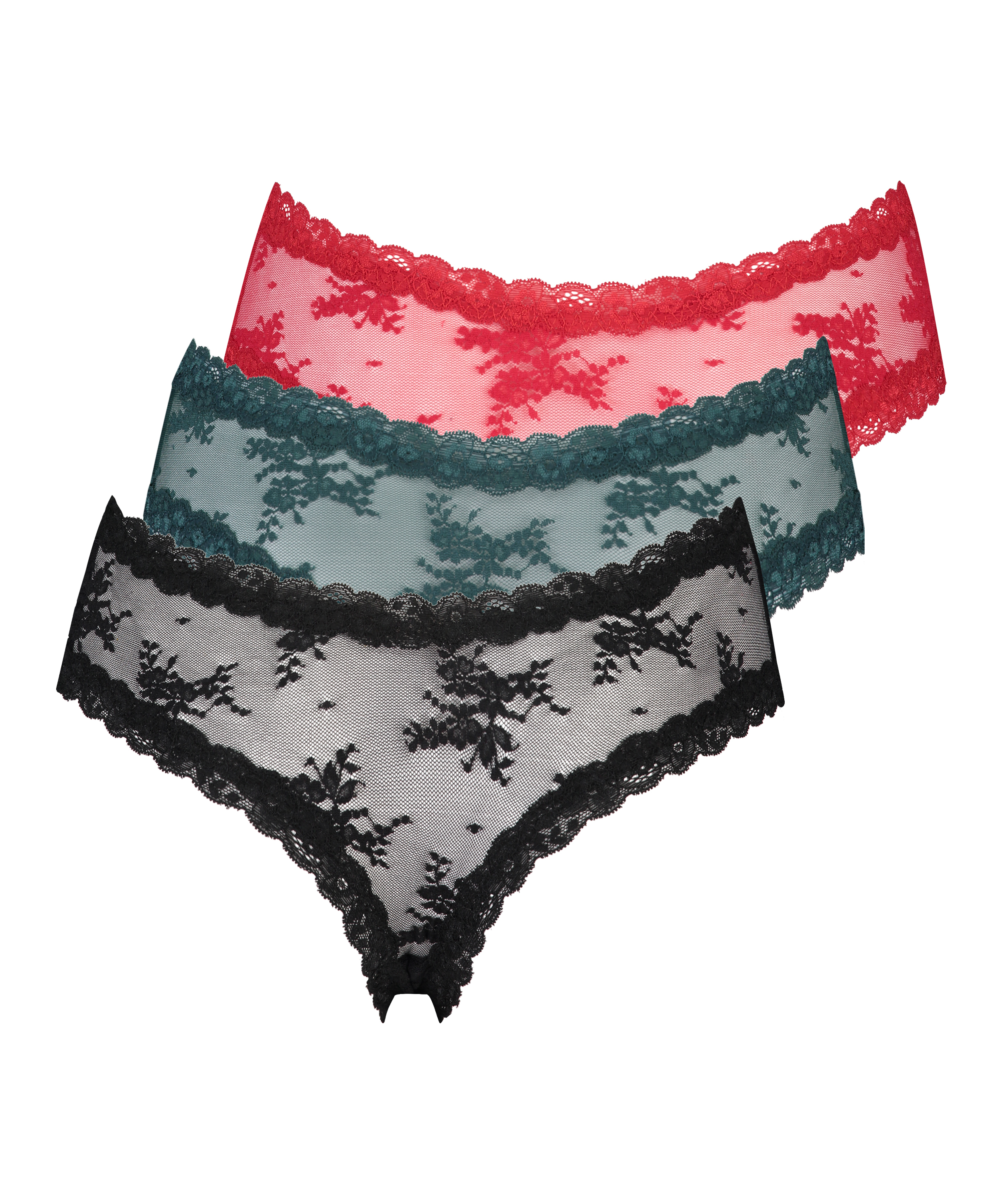 3 par V-formade brazilian-trosor mesh-tyg, Svart, main