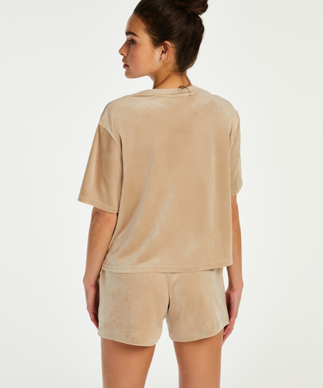 Sammetsshorts med ficka, Beige
