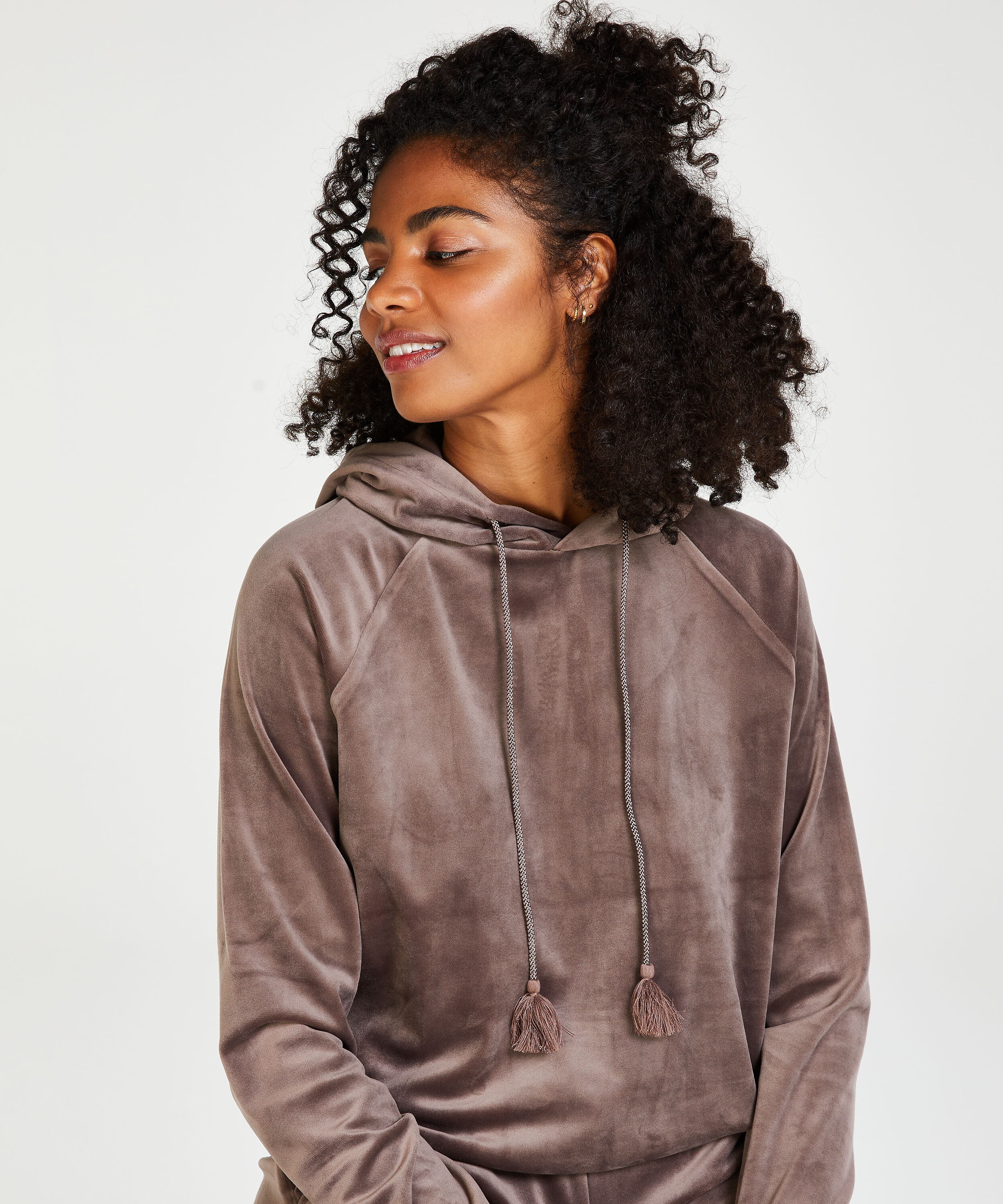 Hoodie velour, Brun
