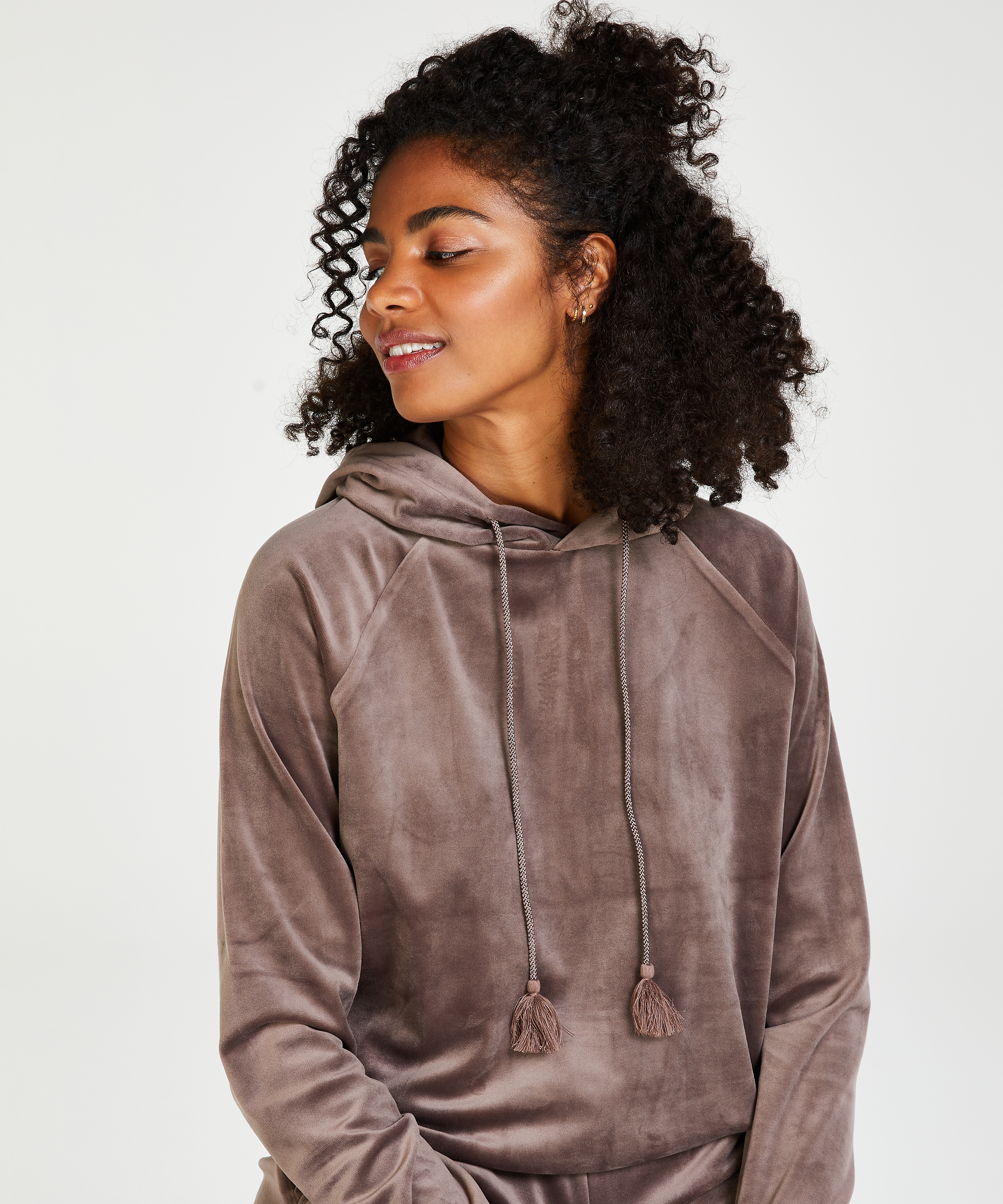 Hoodie velour, Brun, main