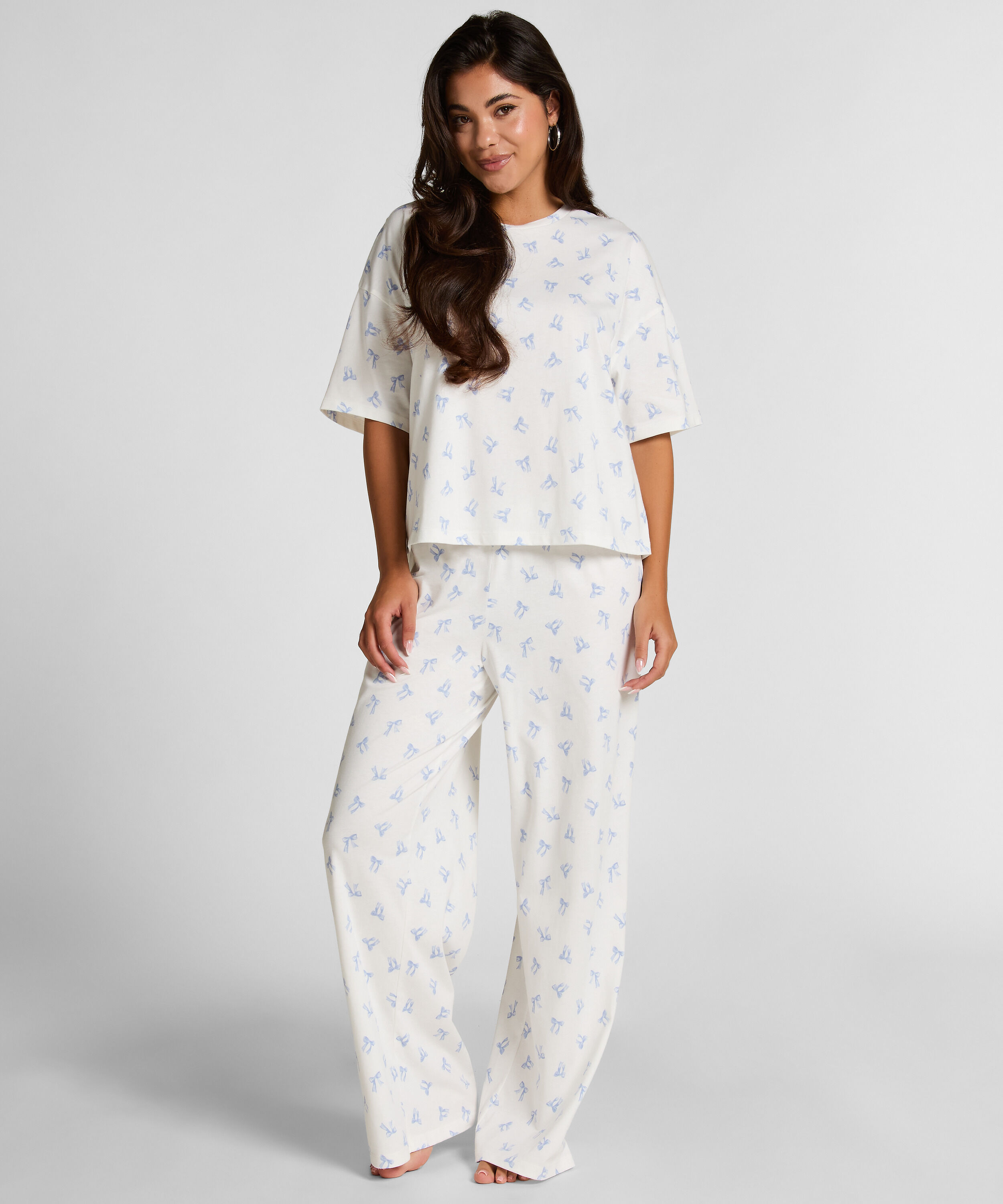 Pyjama Set Cotton Jersey Long, Vit