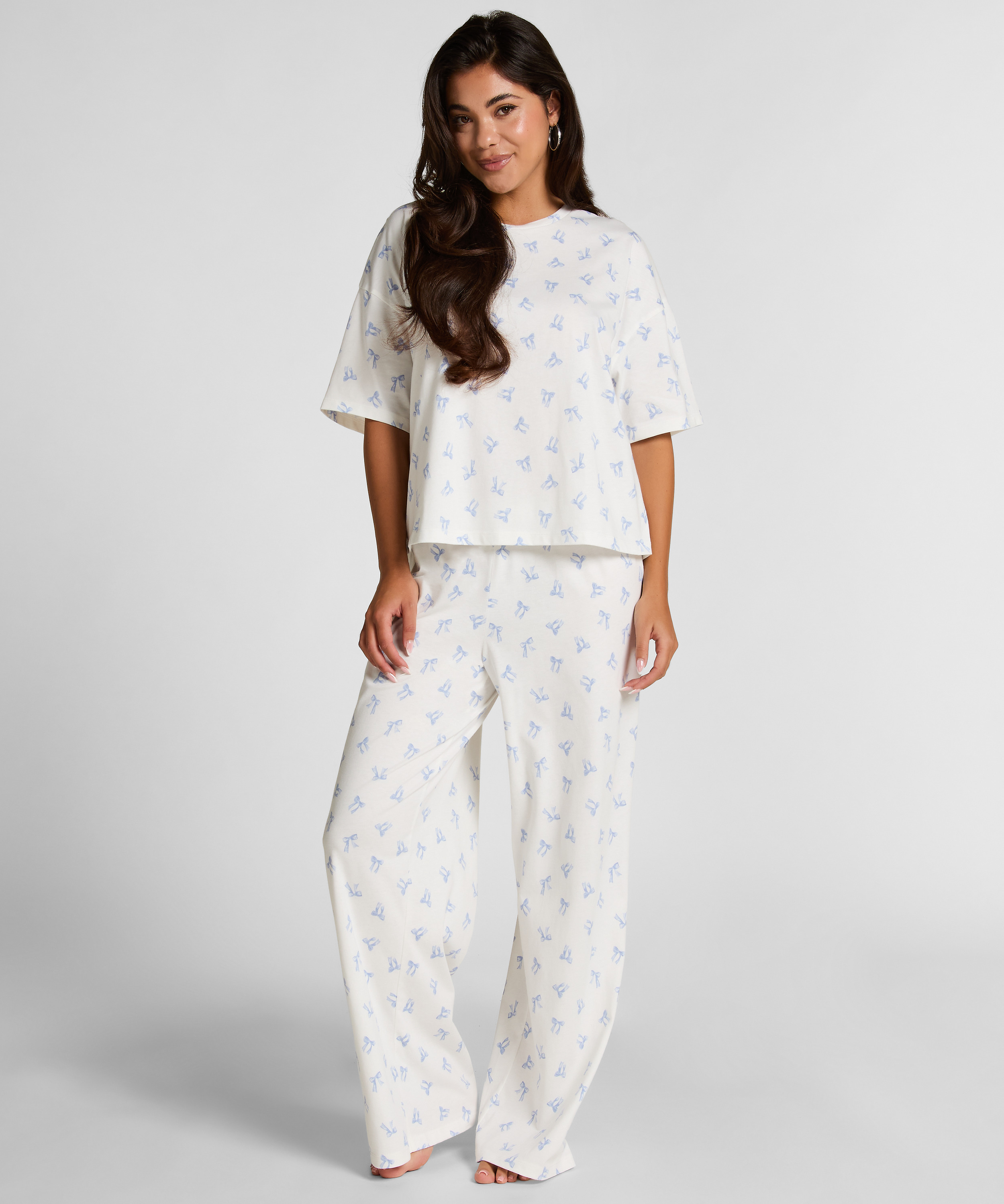 Pyjama Set Cotton Jersey Long, Vit, main