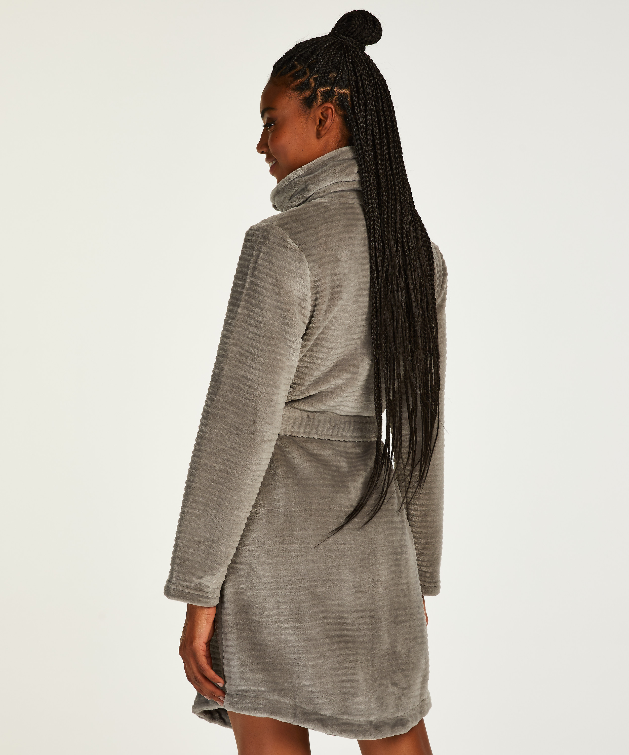 Badrock i fleece med dragkedja, Grå, main