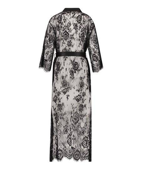Lång kimono Allover Lace, Svart