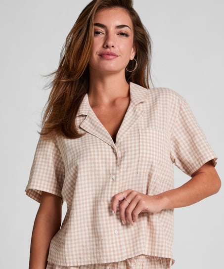 Rutig linnejacka, Beige