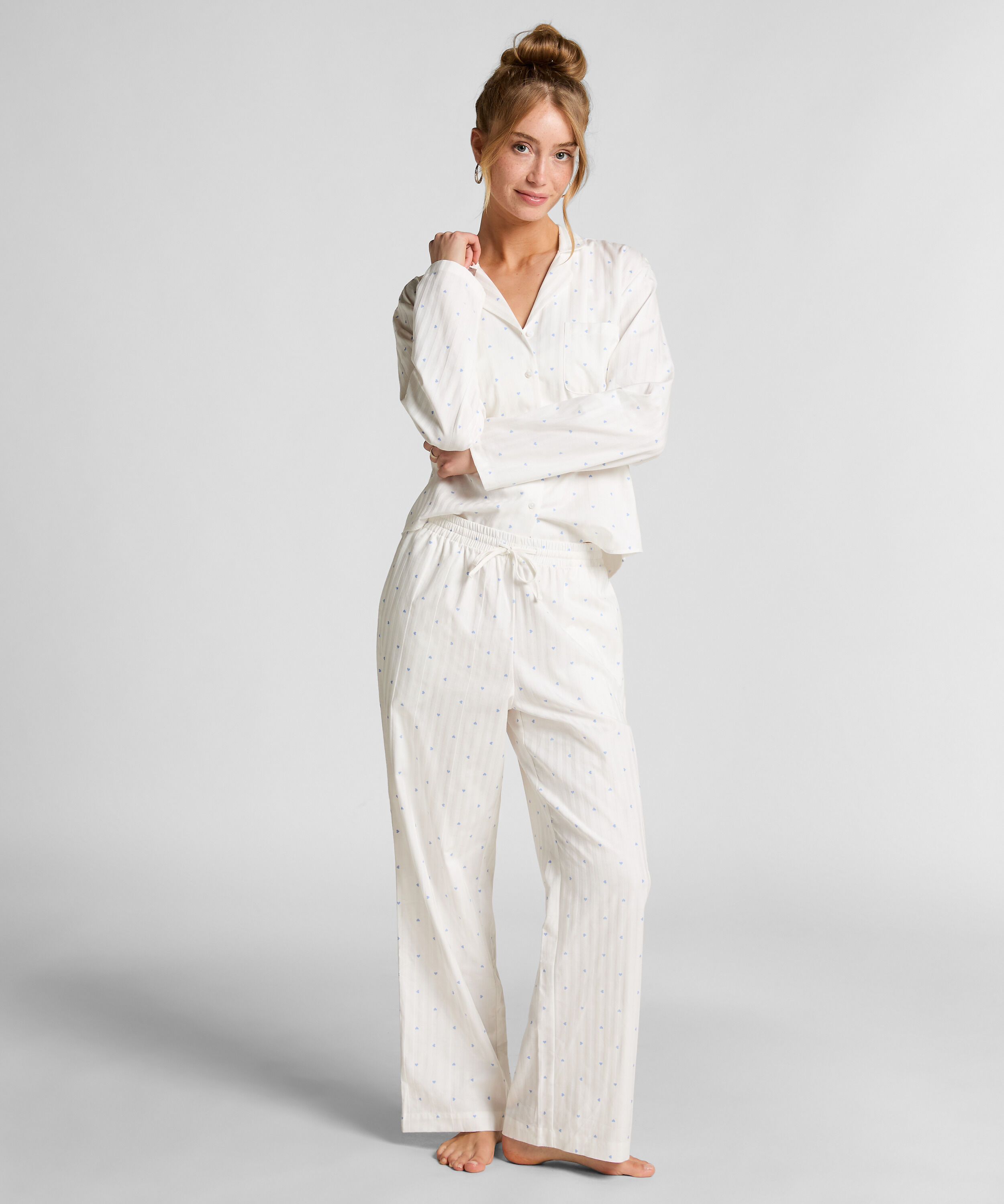 Pyjamasbyxor Jacquard Hearts, Blå