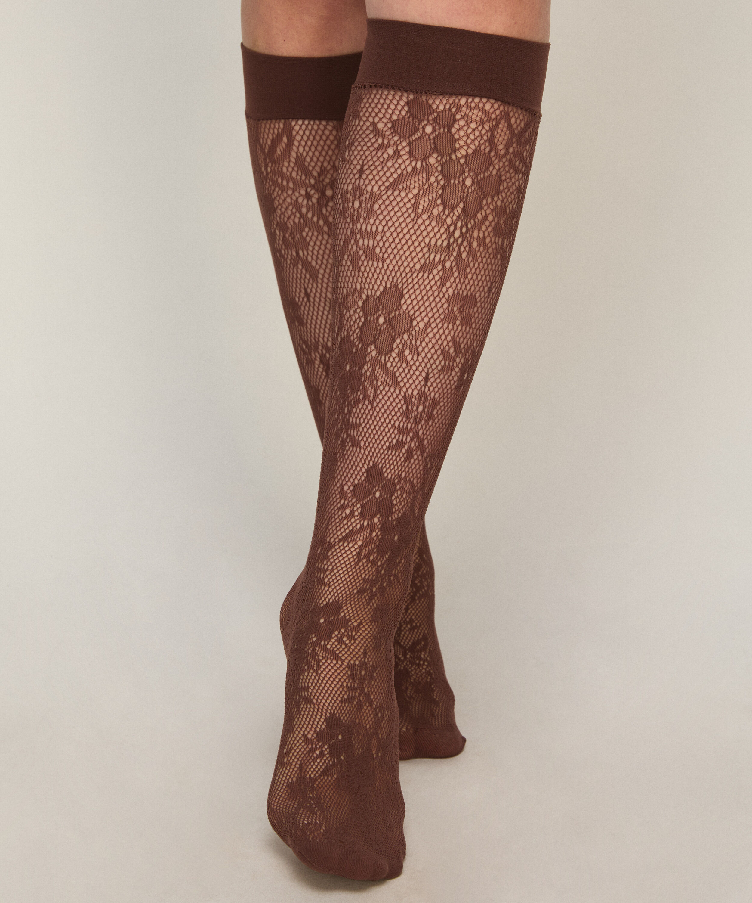 Genomskinliga Strumpor Spets Fishnet, Brun Genomskinliga Strumpor Spets Fishnet, Brun