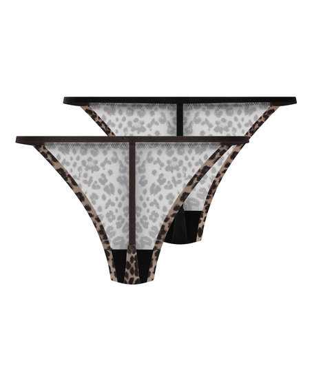 2-pack mikrostringtrosor med leopardmönster, Svart