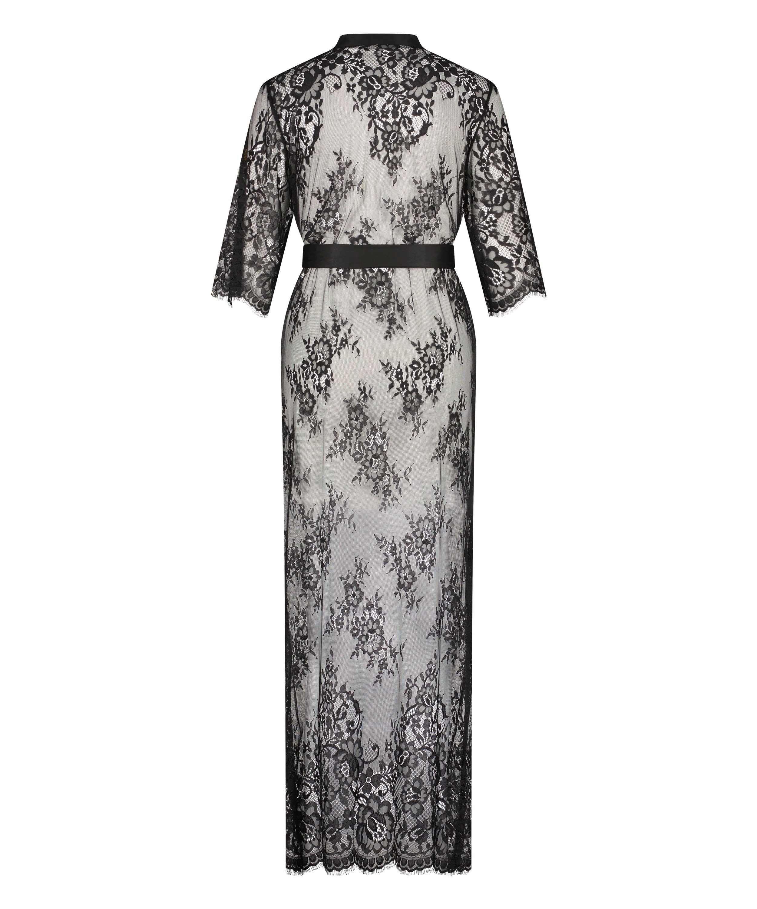 Lång kimono Allover Lace, Svart, main