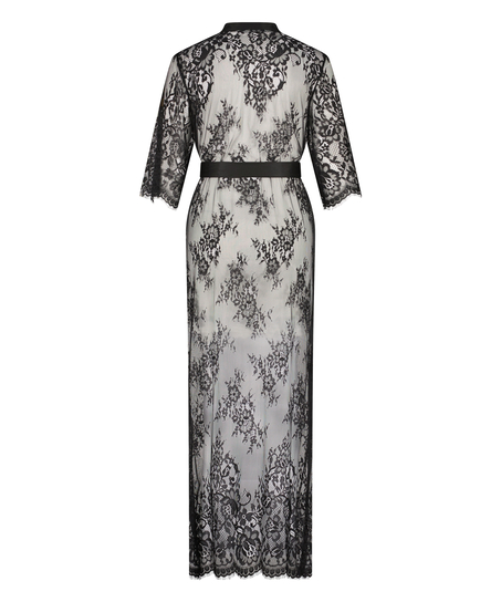 Lång kimono Allover Lace, Svart