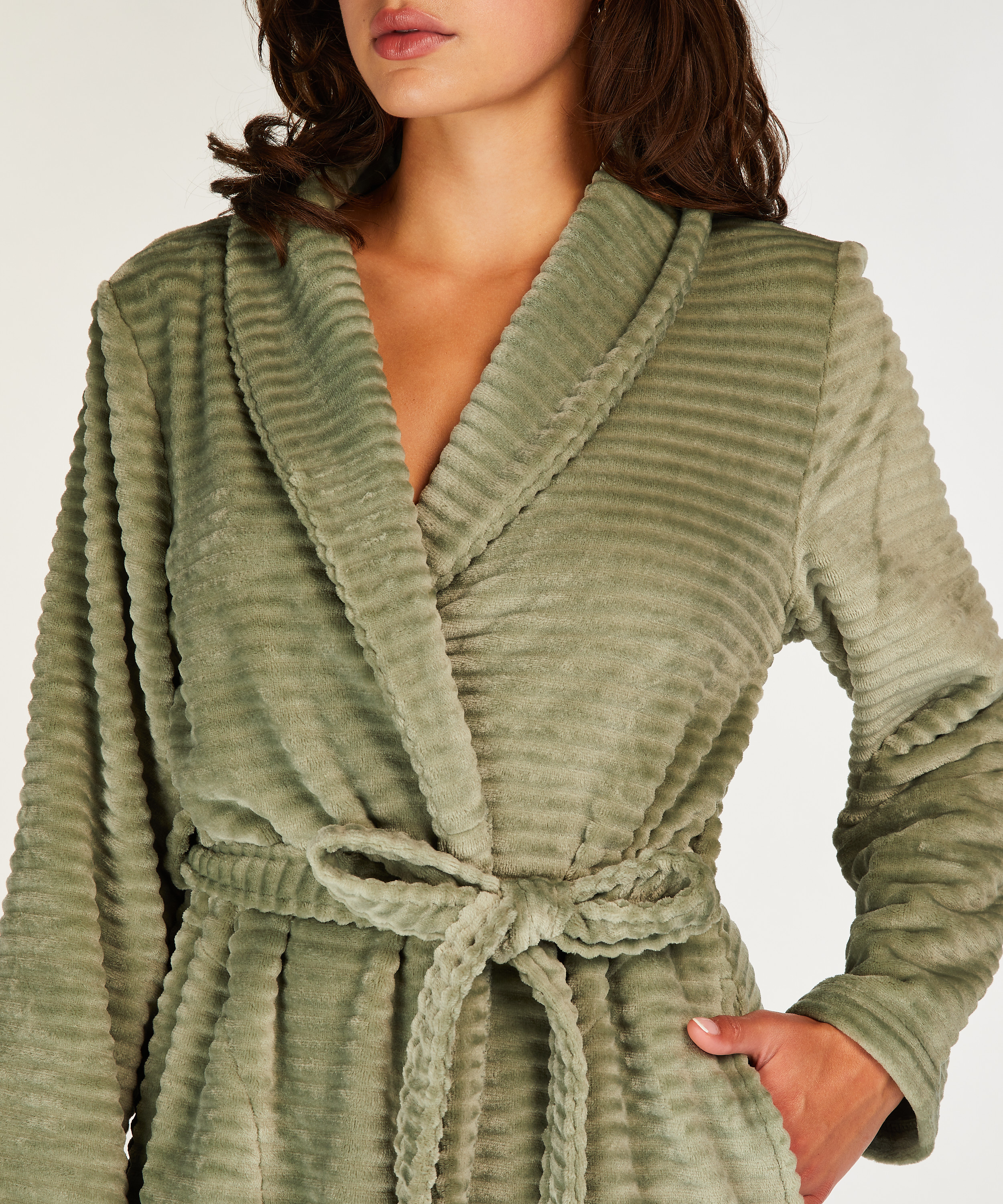 Ribbad badrock av fleece kort, grön, main