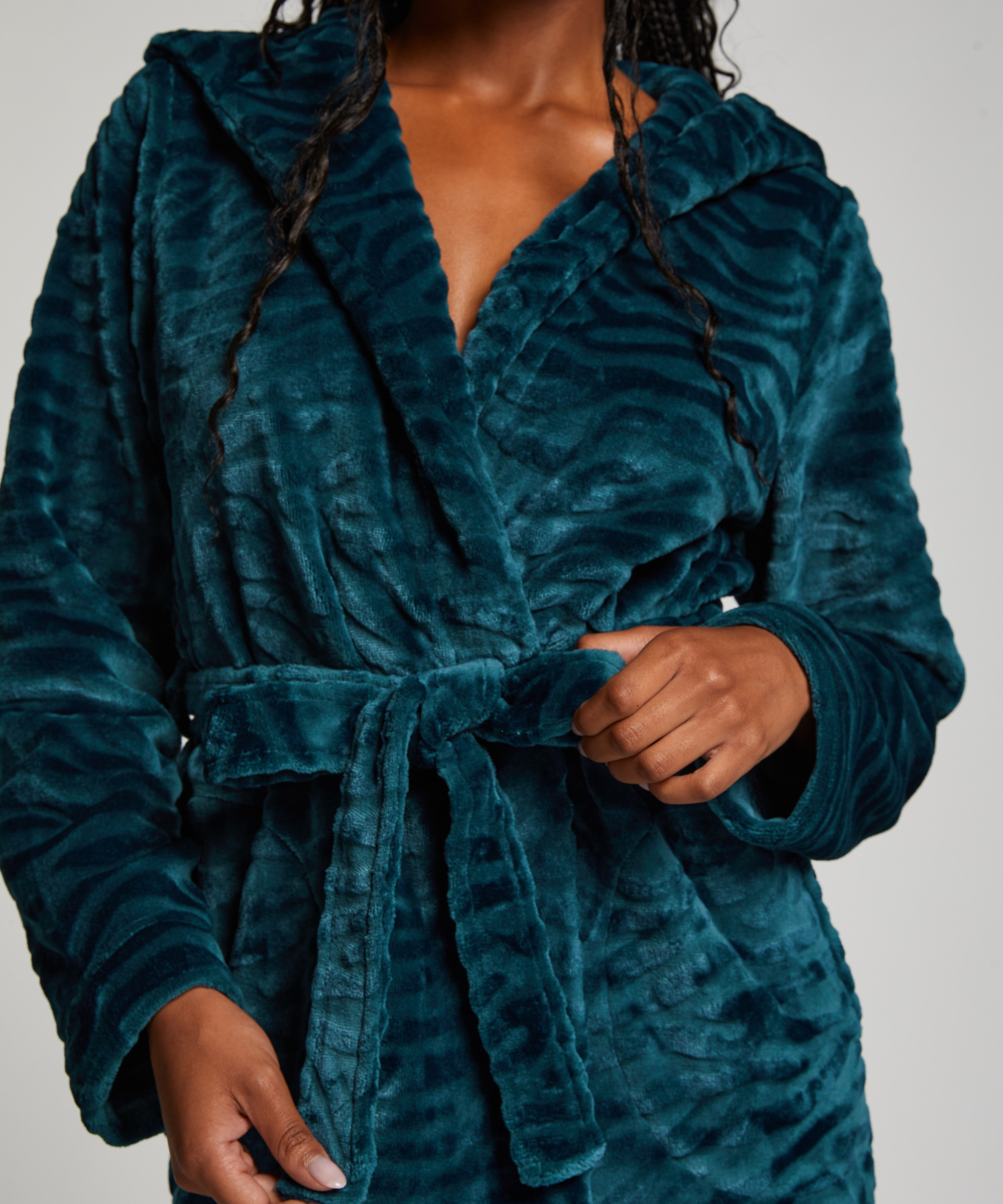 Ribbad badrock av fleece kort, blå, main