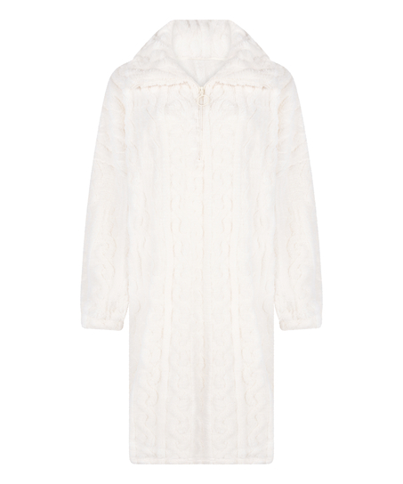 Poncho i Kabelstickad Fleece, Vit