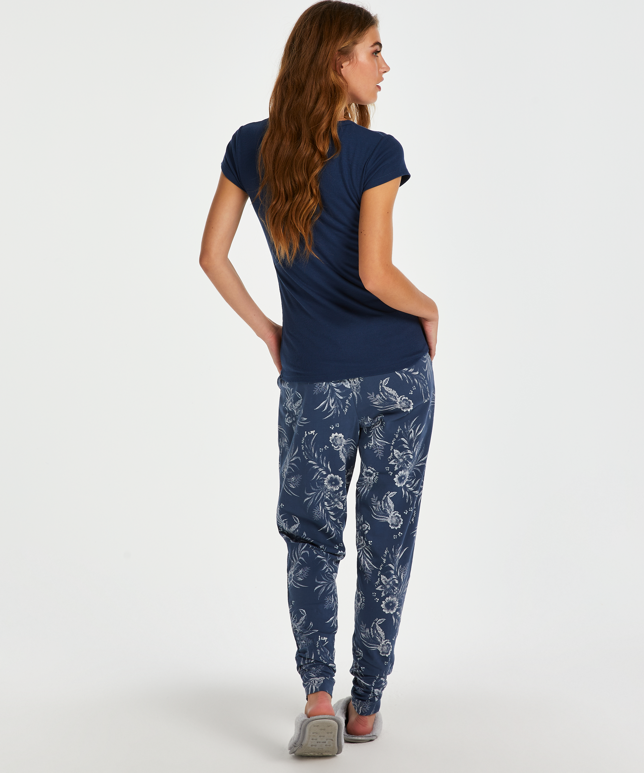 Kortärmad pyjamaströja i ribbtyg., Blå, main