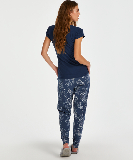 Kortärmad pyjamaströja i ribbtyg., Blå