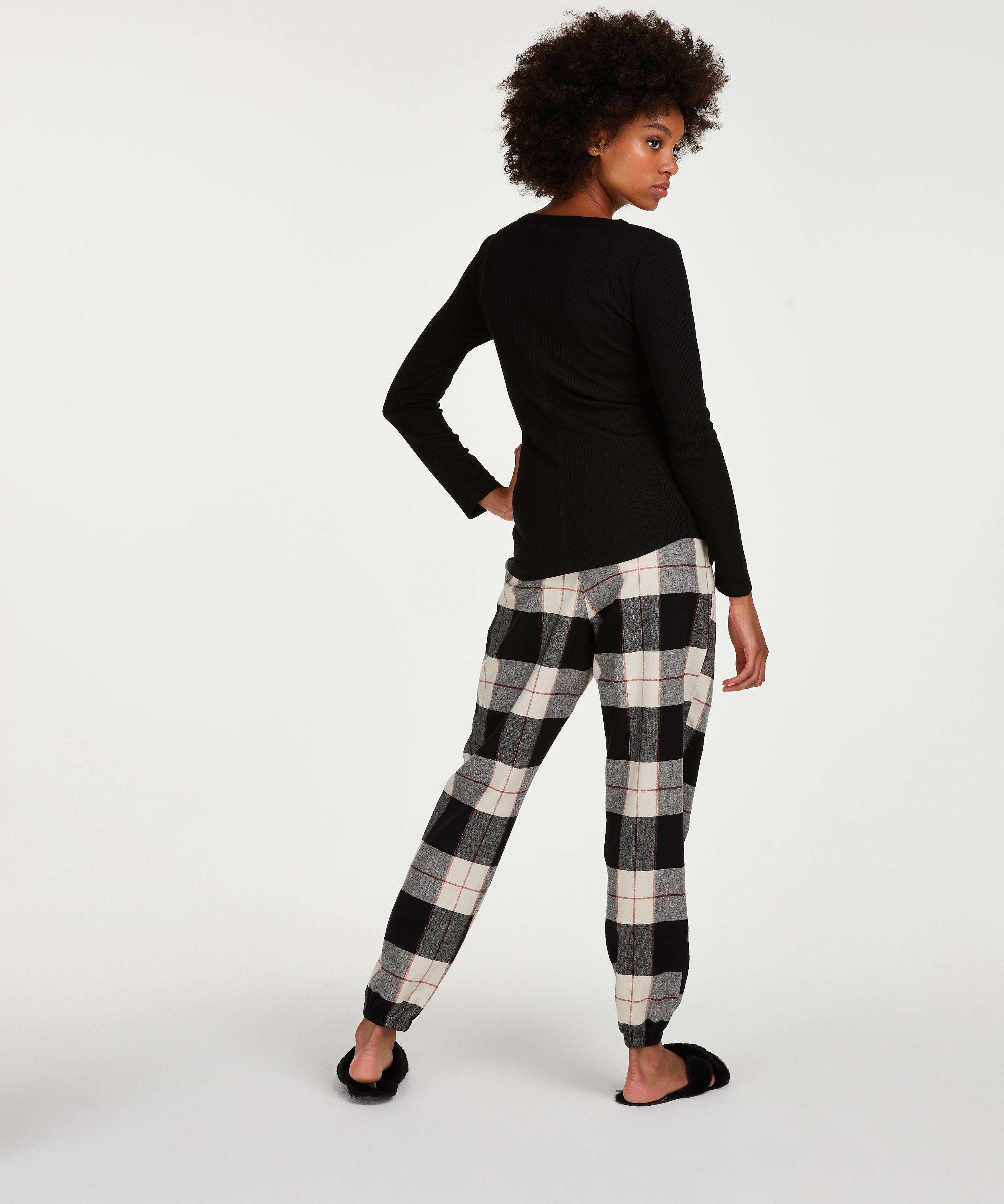 Petite Twill Check Pyjama pants, Svart, main