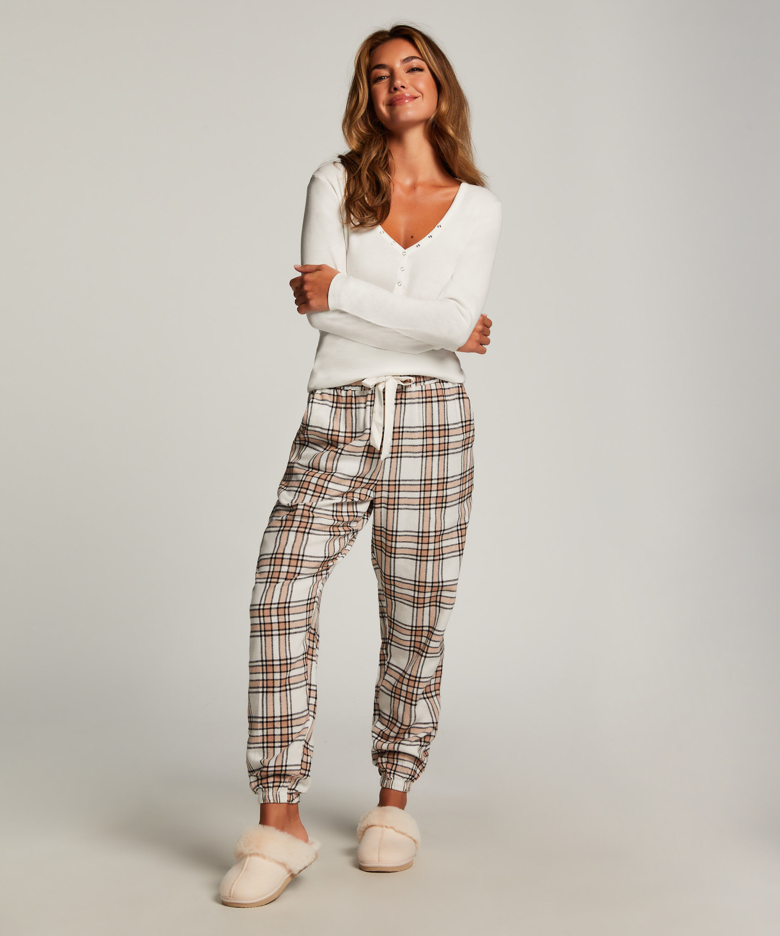 Pyjamasbyxori flanell, Beige