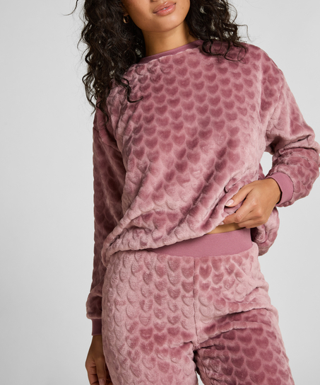 Pyjamasset i fleece med hjärtmönster, Lila