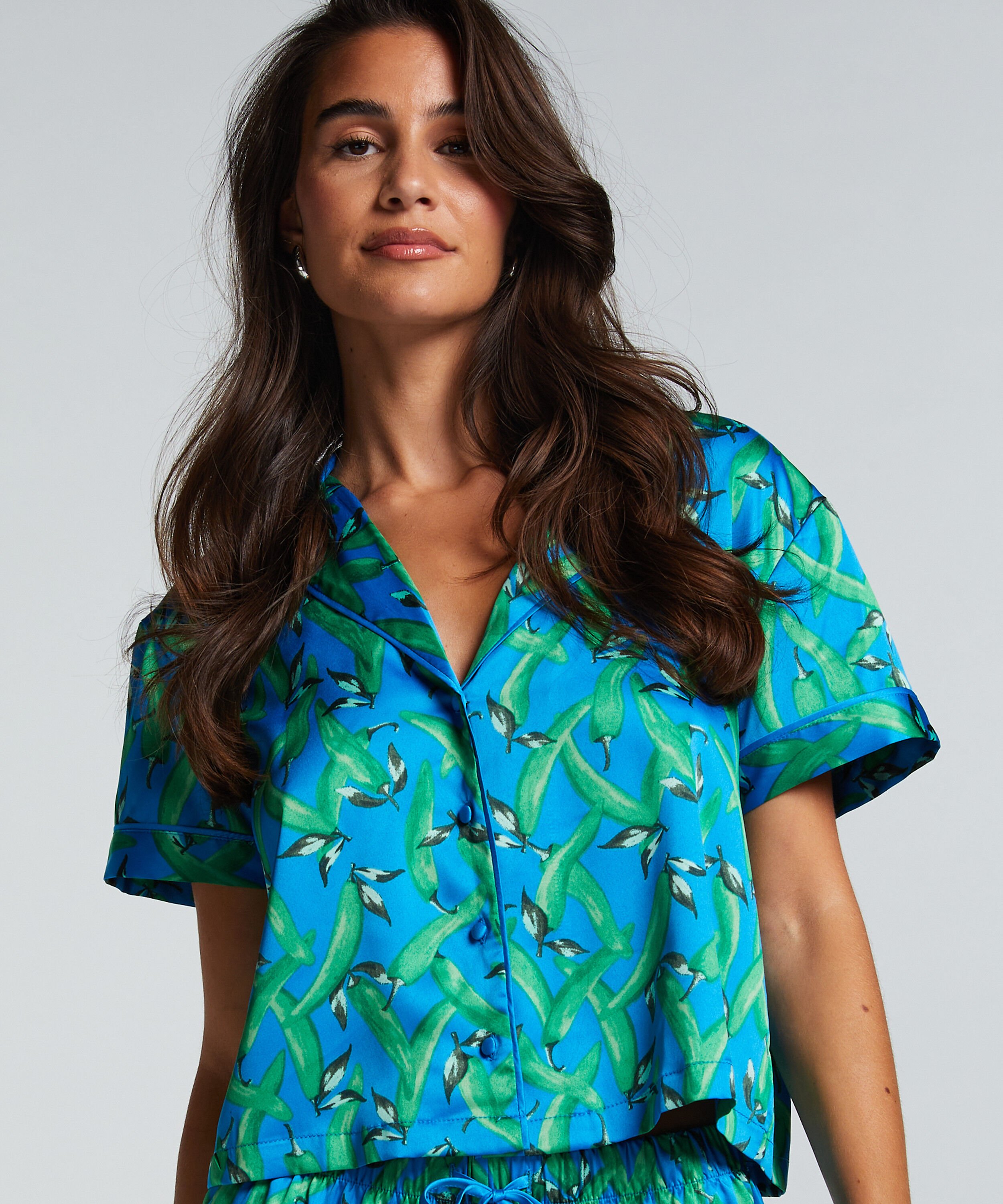 Kortärmad jacka i Satin, Blå