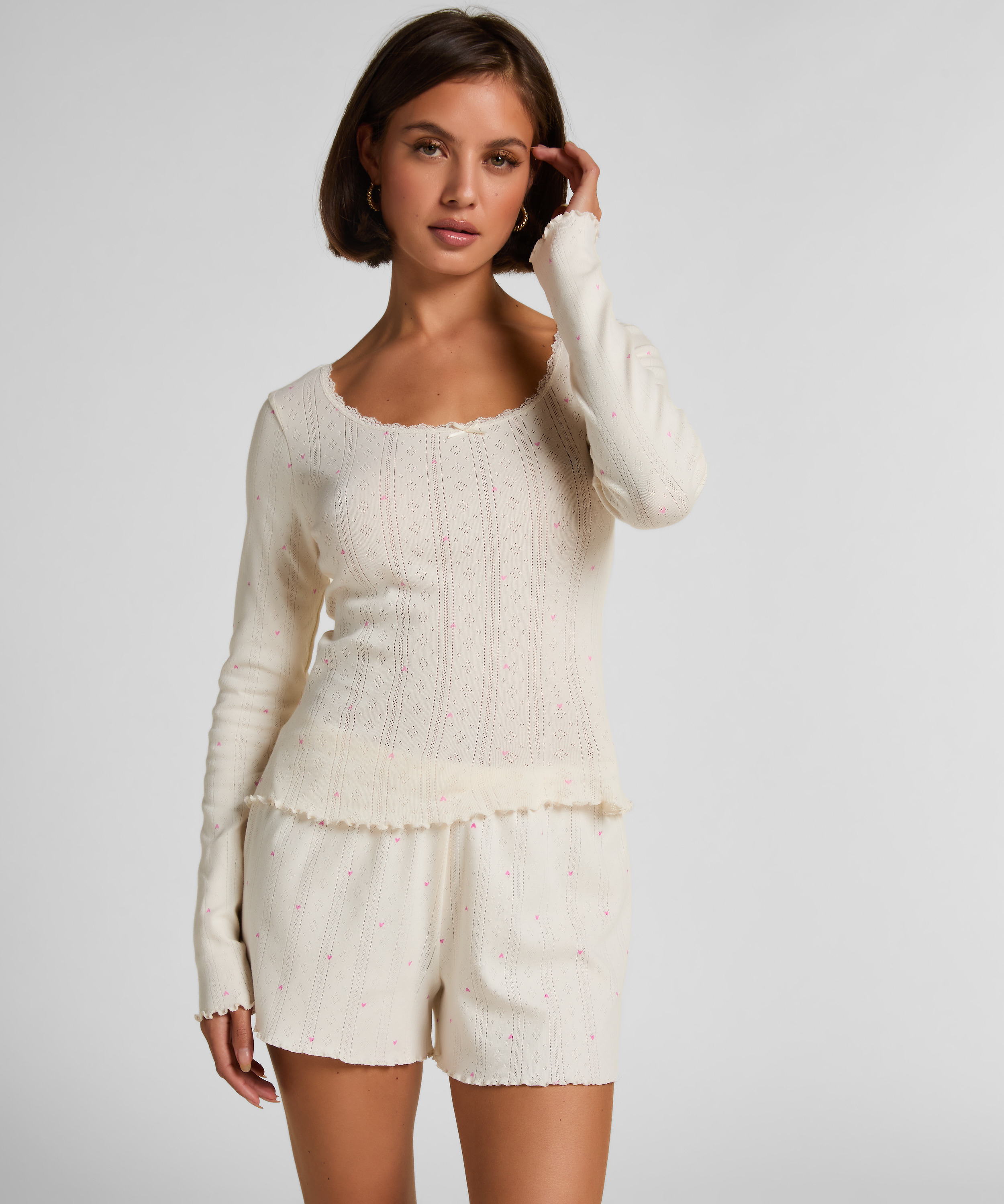 Pyjamastopp i pointelle, Vit, main