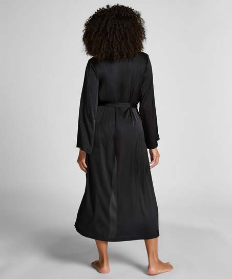 Satinkimono  med smala r&auml;nder, Svart