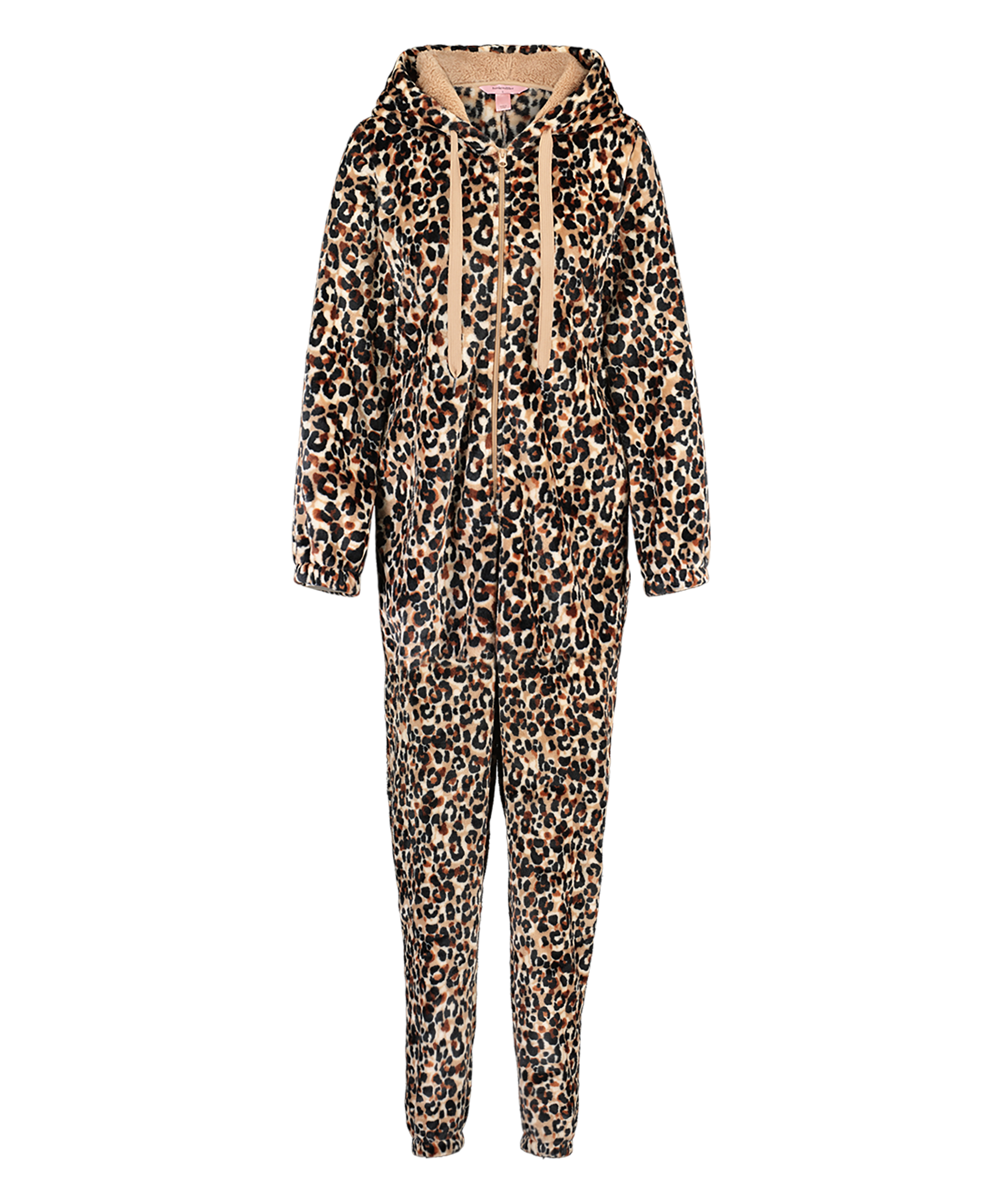 Onesie i flanell och fleece, Brun, main