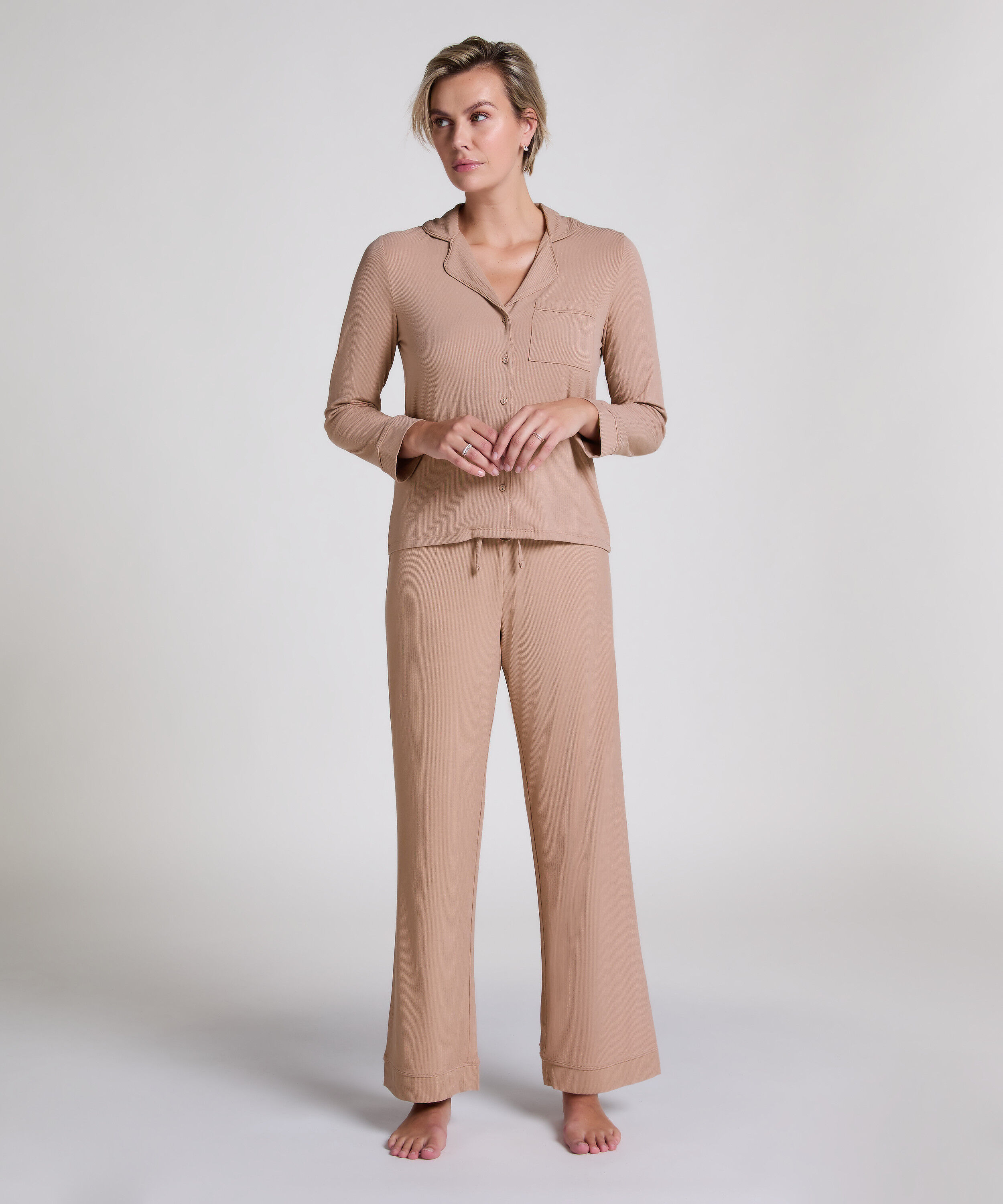 Essential ribbade byxor, Beige