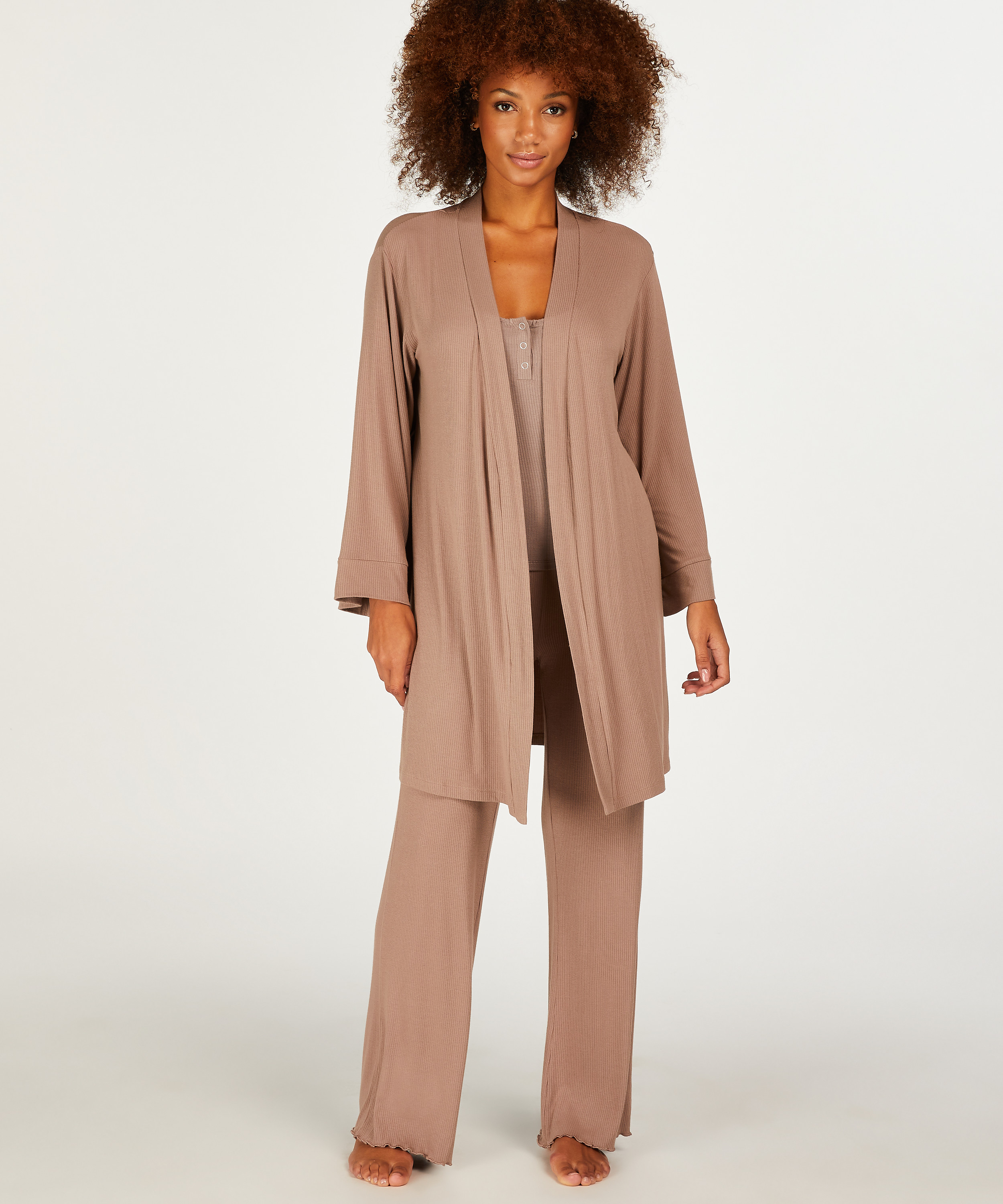 Ribbad kimono, Brun, main
