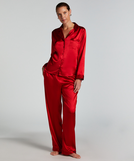 Långärmad jacka i satin, Röd