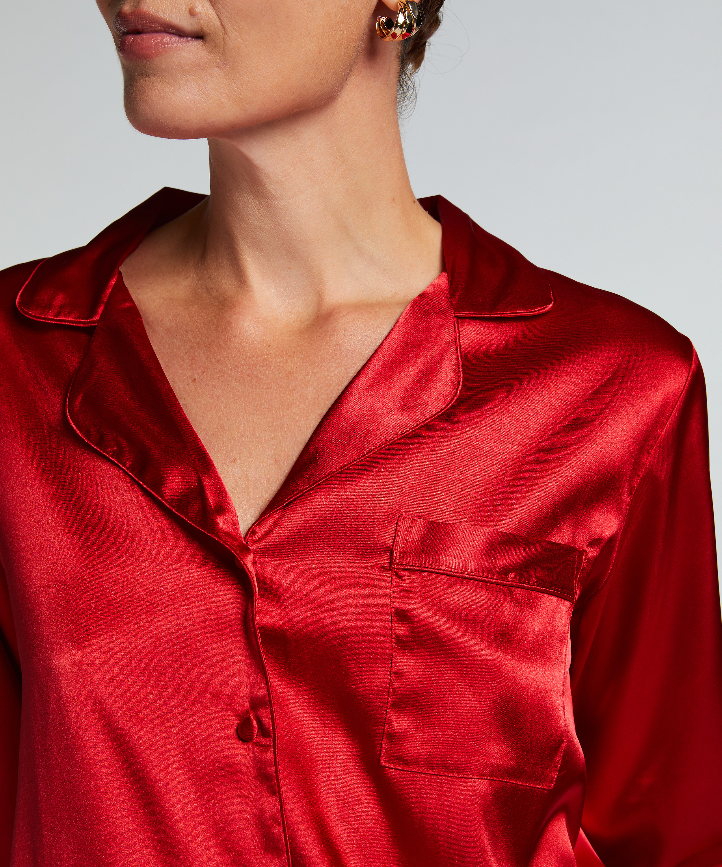 Långärmad jacka i satin, Röd, main