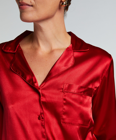 Långärmad jacka i satin, Röd