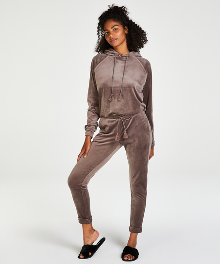 Hoodie velour, Brun