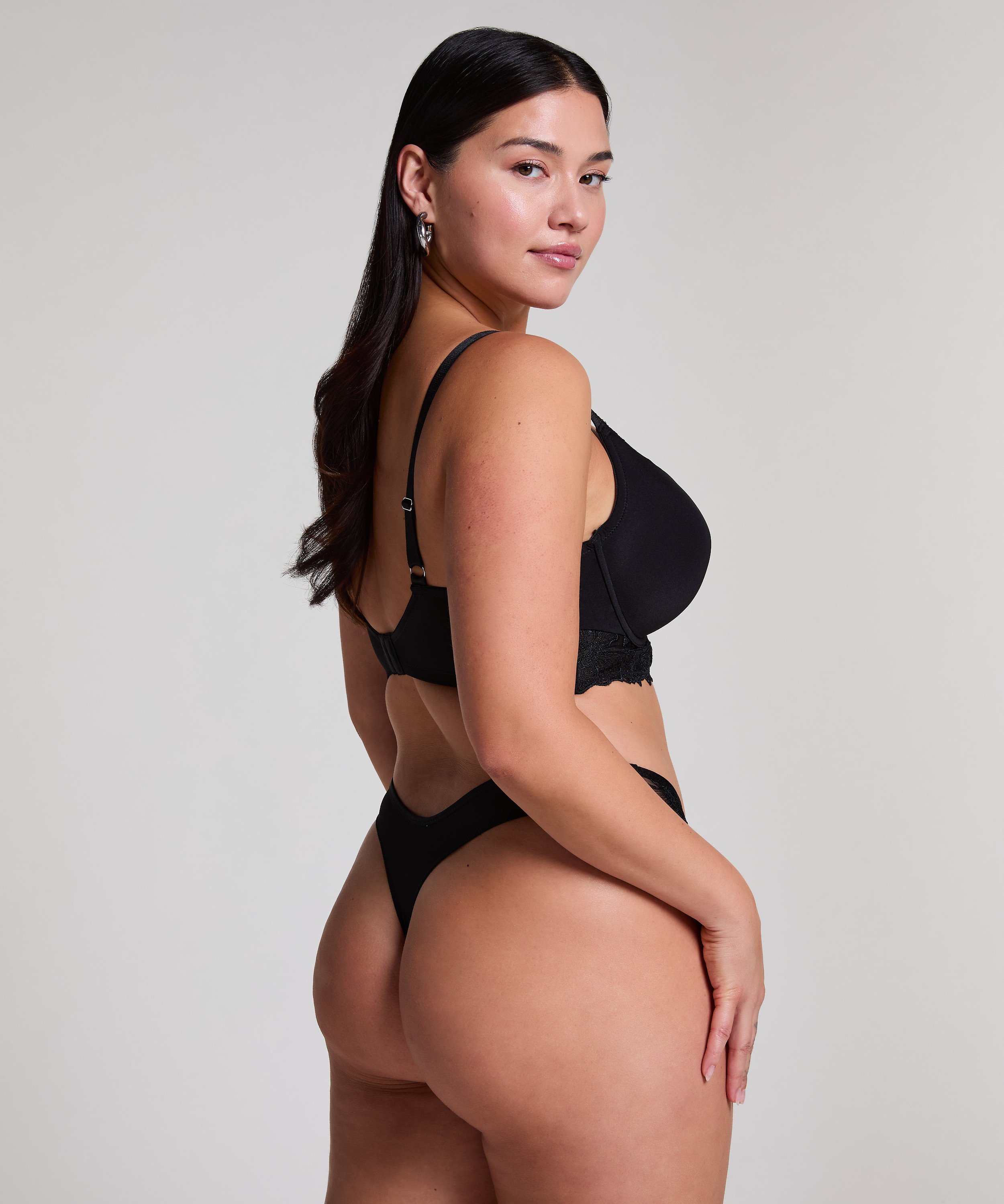 Jemima formpressad longline-bh med bygel och push-up, Svart, main