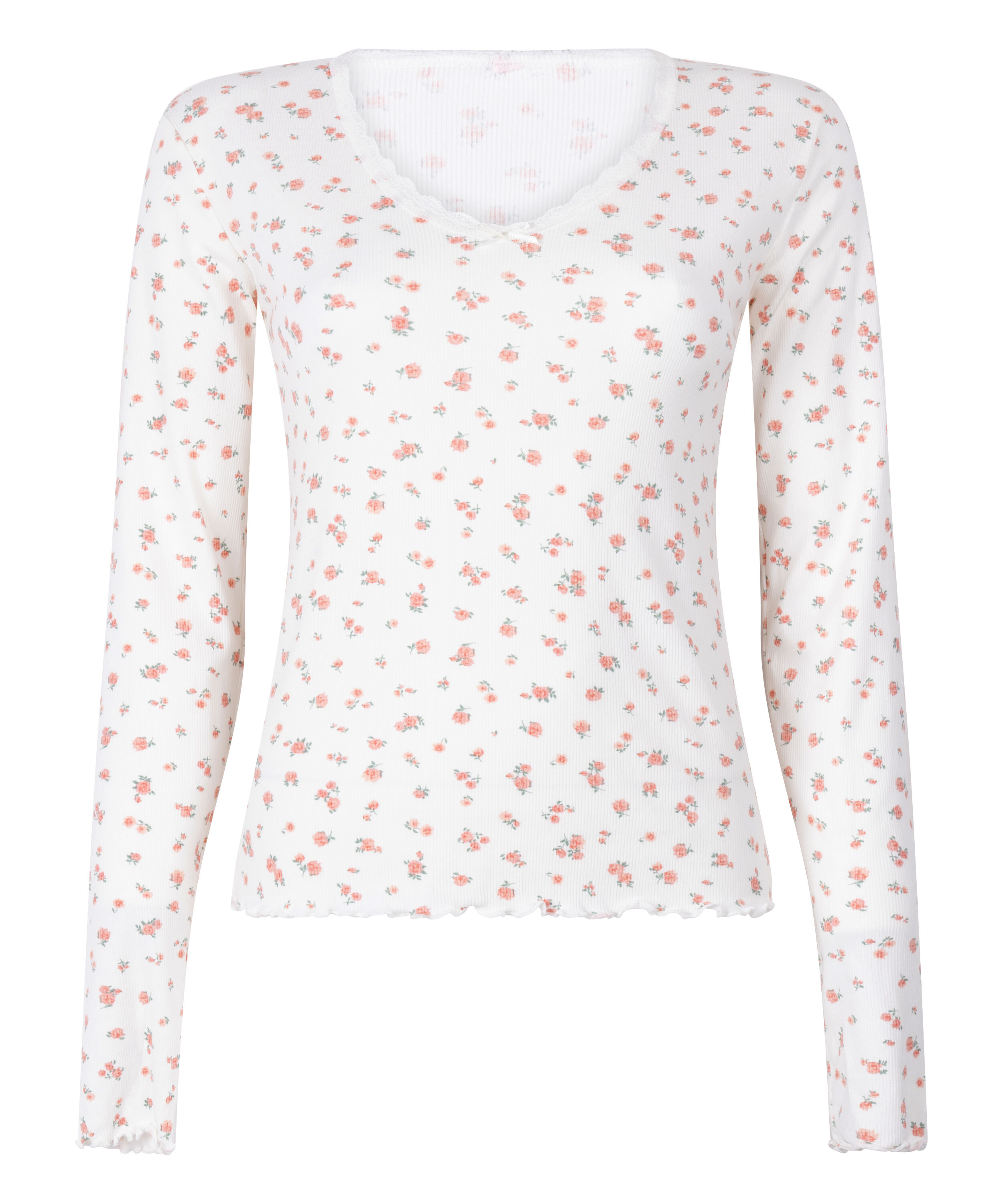 Ribbstickad pyjamastopp, Vit