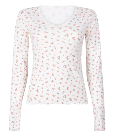 Ribbstickad pyjamastopp, Vit