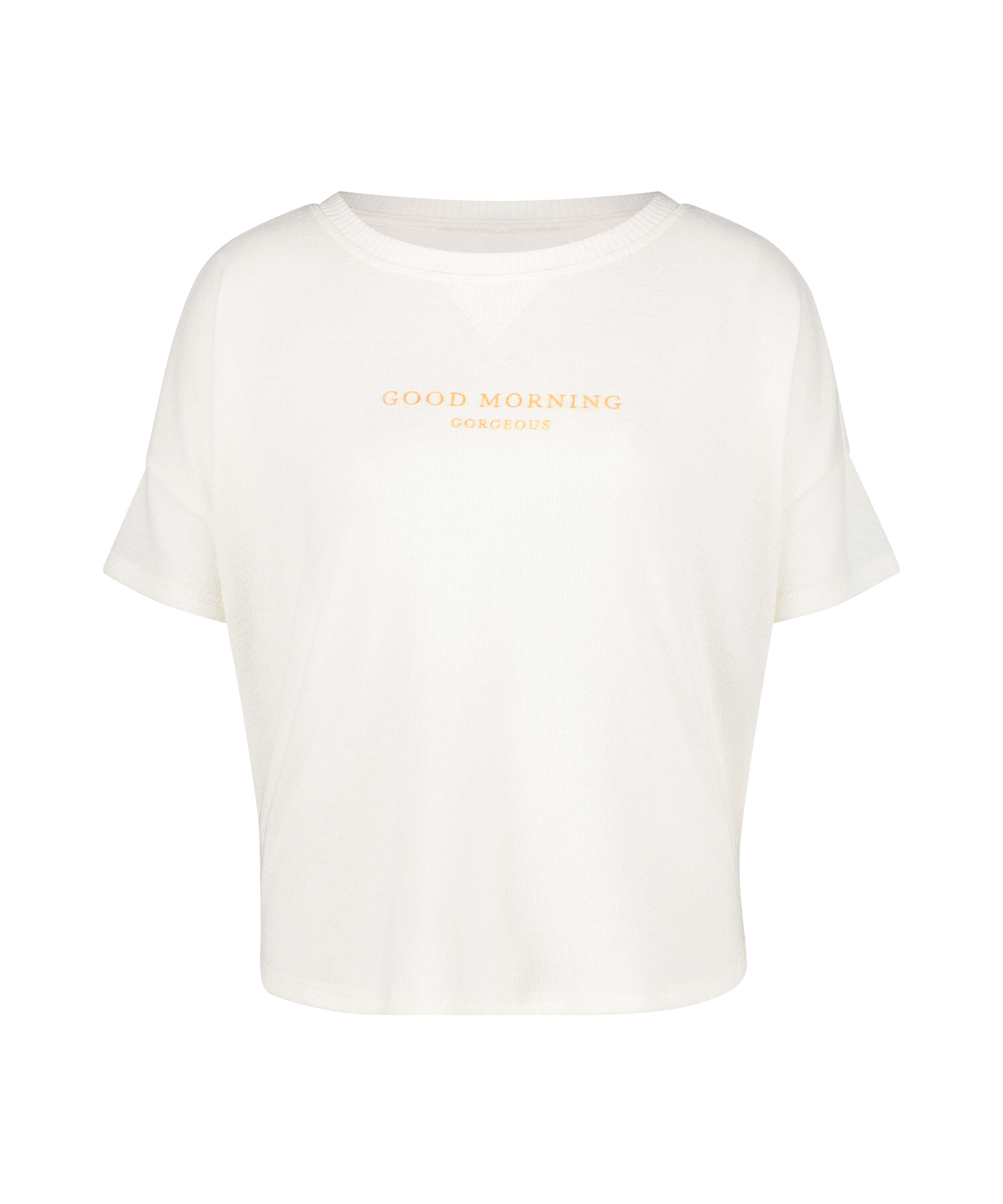 Kort&auml;rmad pyjamastr&ouml;ja i borstad jersey, Vit, main