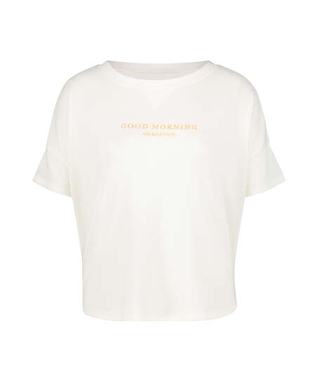 Kort&auml;rmad pyjamastr&ouml;ja i borstad jersey, Vit