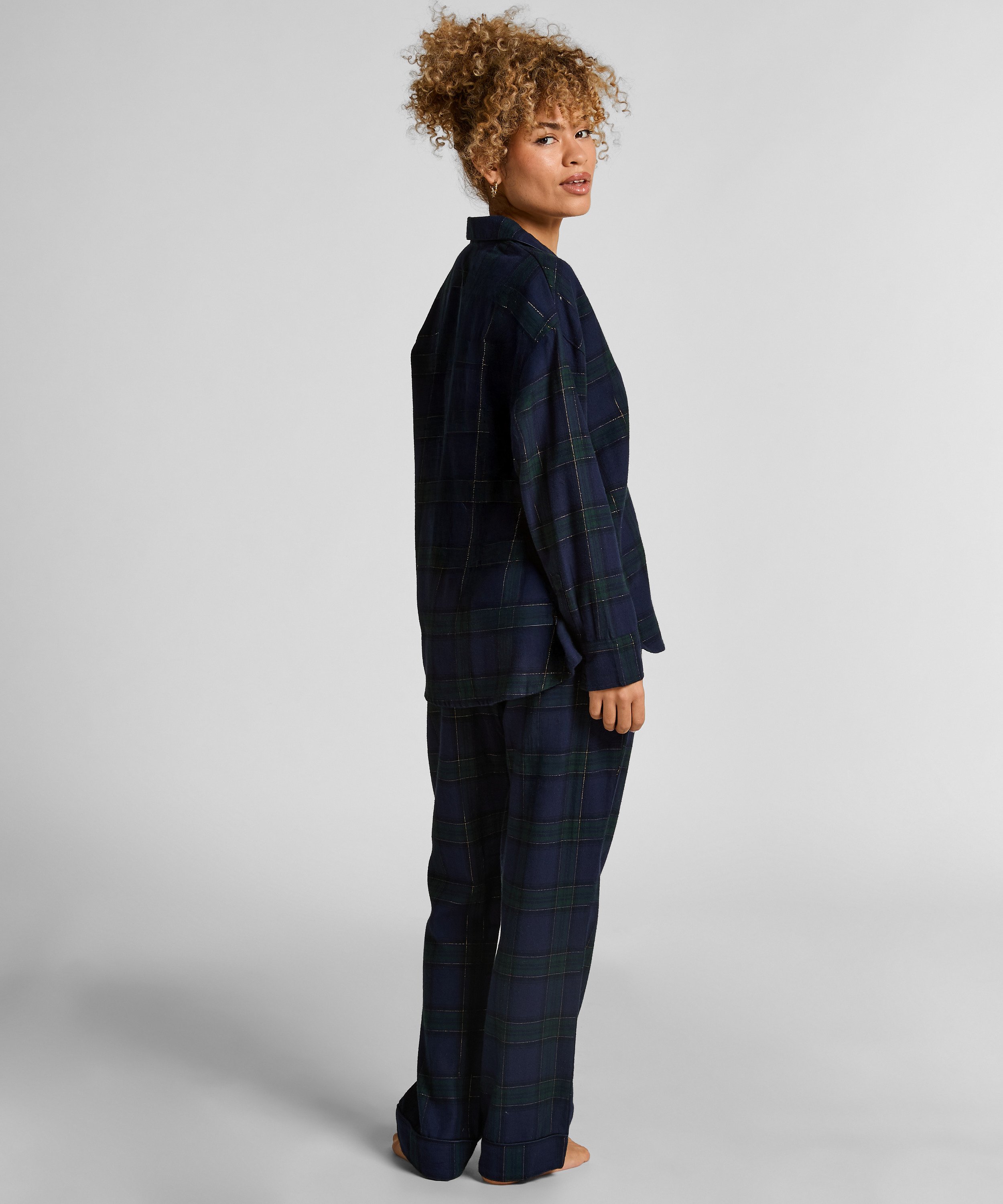 Pyjamasbyxor i flanell i mindre storlek, Blå, main