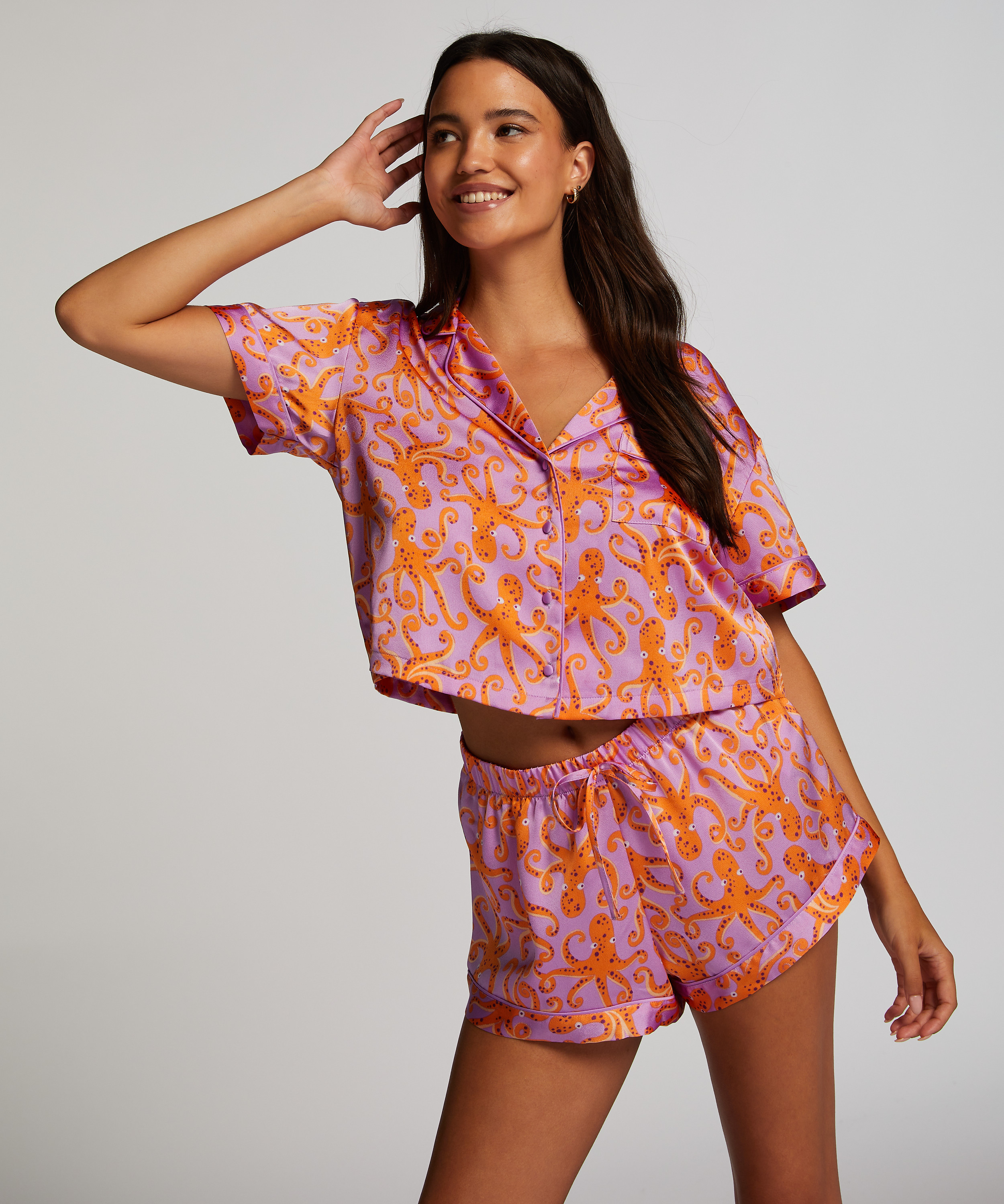 Kortärmad jacka i Satin, Lila, main